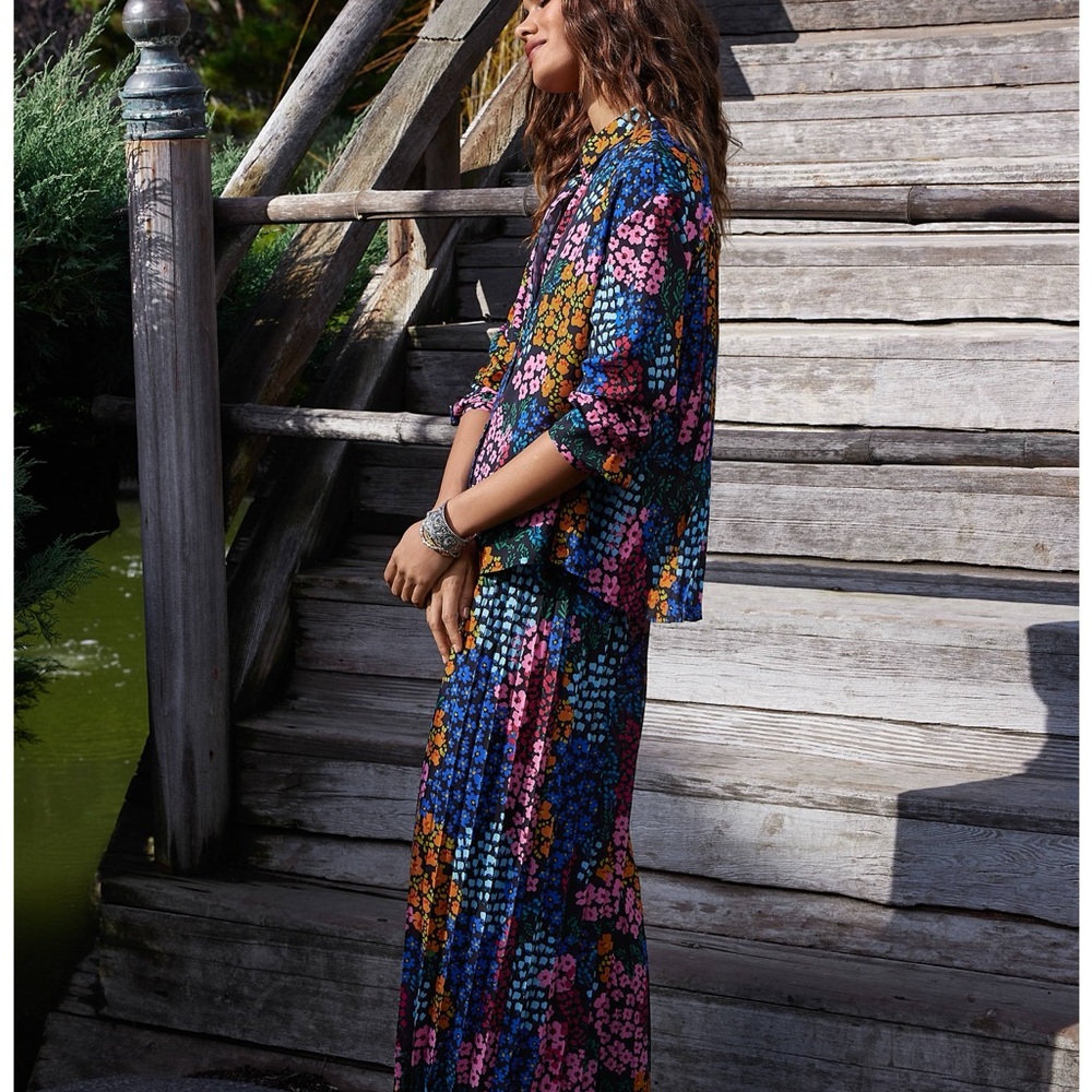 Johnny Was Astrid Pleated Pants Floral Wide Leg M
